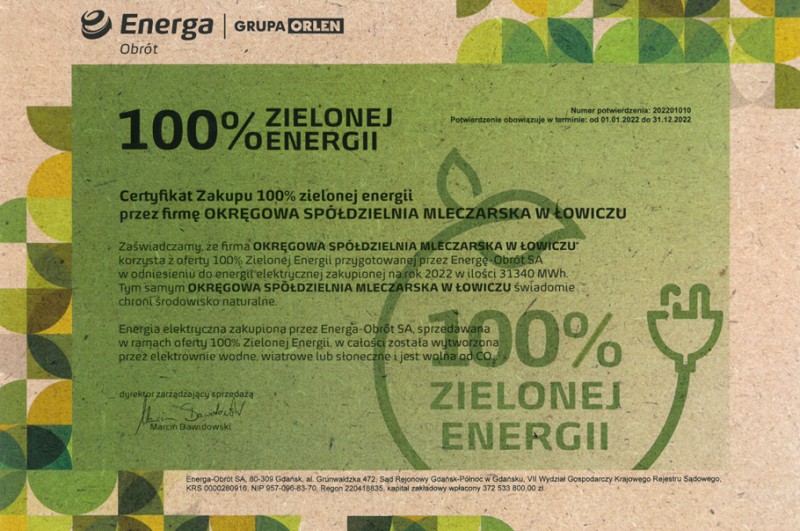 100% Zielonej Energii zakupionej przez OSM Łowicz